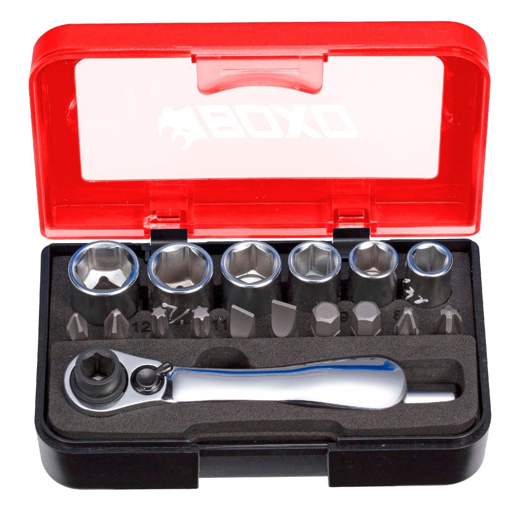 18PC 1/4" SOCKET SET WITH DUAL-FUNCTION RATCHET - Sterling Automotive Design